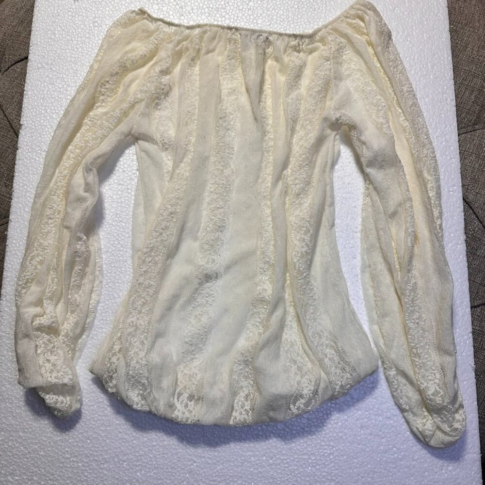 POOF! CREAM OFF-THE-SHOULD LACE TOP